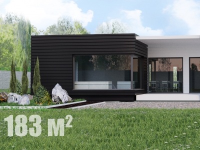 Проект 1этажного деревянного дома с террасой,гаражом DD18